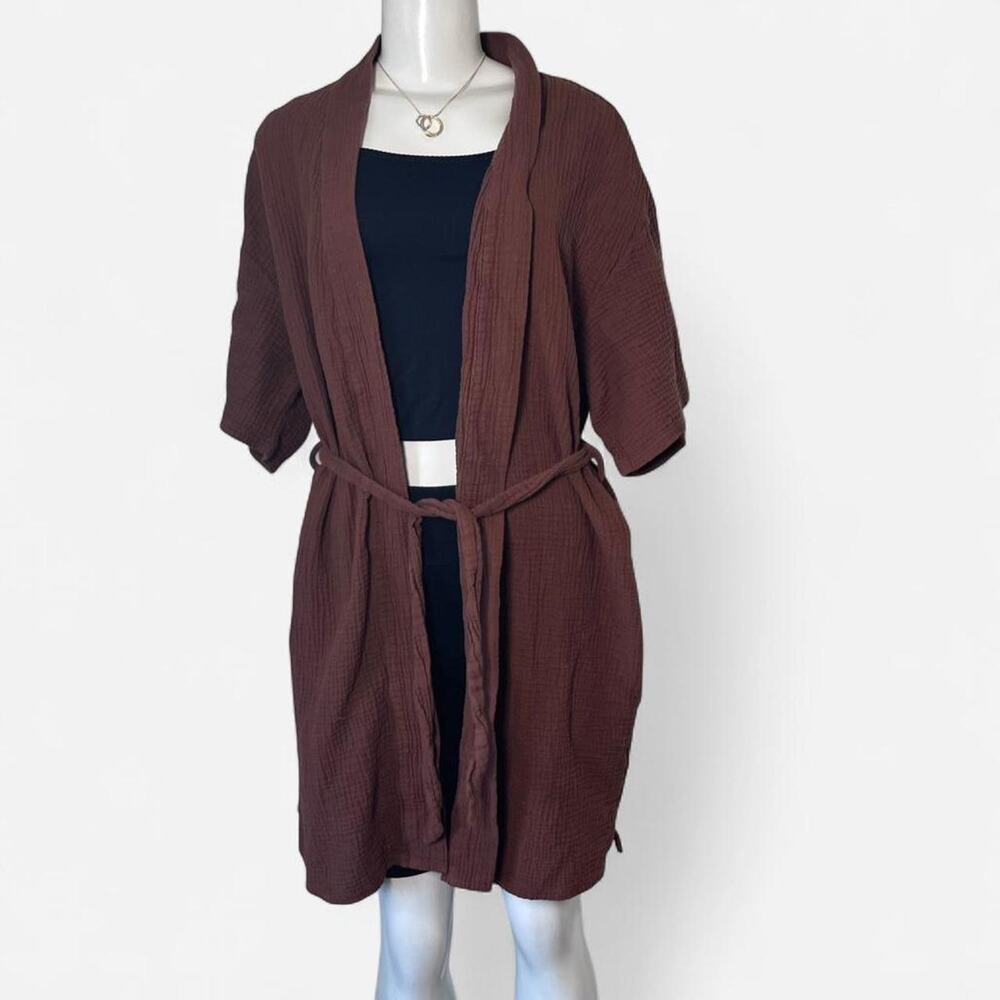 Cotton duster mocha brown chocolate boho cottage core earthy gauze 100% cotton L
